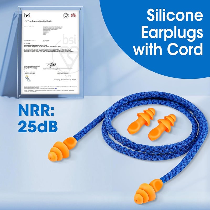 AZEN 110 Pairs Silicone Ear Plugs, Reusable Earplugs for Noise Reduction, 25dB NRR Corded Ear Plug for Sleeping Noise Cancelling, Ear Plug with String Individual Packing - Image 3